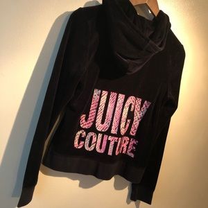 JC black velour hoodie